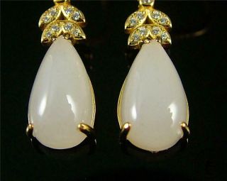 A Fine Natural Chinese White Nephrite Jade Earrings Gilt Silver Hook 4