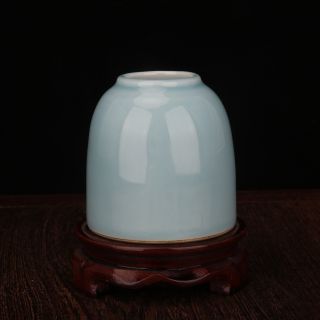 China Porcelain Qing Guangxu Ru Kiln Sky Blue Glaze Horseshoe Shape Brush Washe