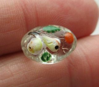 Sweet Small Antique Vtg Clear Glass Button W/ Realistic Painted Fruit 1/2 " (z)