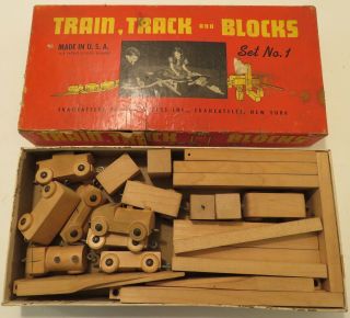 Vintage 1950s Skaneateles Wooden Train Track & Blocks Set No 1,  Playskool