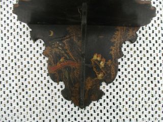 Antique Petite Chinoiserie Japan Motif Black Lacquer Folding Wall Shelf 5