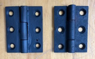 2x Antique Cast Iron Fixed Pin Butt Door Hinges 1 7/8 X 2 1/2 Rare Size