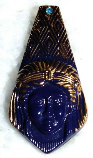 Vintage Moonglow Navy Blue Glass Eqyptian Head Button 412