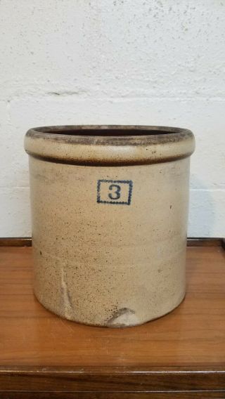 Antique Primitive 3 Gallon Stoneware Pottery Crock W/extra Detail
