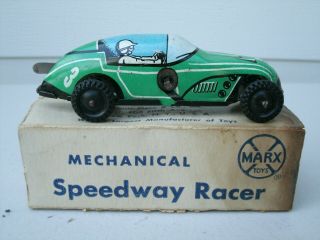 Vintage Marx Tin Litho Mechanical Wind - Up Speedway Racer