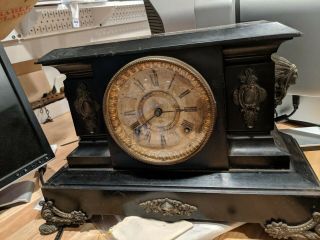 Antique Ansonia Mantel Clock Open Escapement W Key & Pendulum