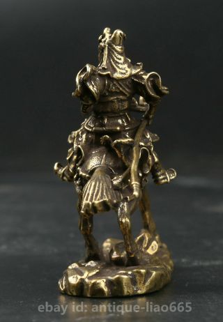 66MM Small Curio Chinese Bronze Ride A Horse Guan Gong Yu Warrior God Statue 关羽 2