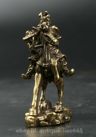 66MM Small Curio Chinese Bronze Ride A Horse Guan Gong Yu Warrior God Statue 关羽 4