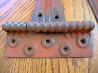 2 LARGE BARN DOOR ANTIQUE STEEL STRAP HINGES 12 1/4 INCH VARY RED PATINA 2
