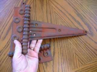 2 LARGE BARN DOOR ANTIQUE STEEL STRAP HINGES 12 1/4 INCH VARY RED PATINA 5