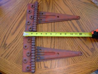 2 LARGE BARN DOOR ANTIQUE STEEL STRAP HINGES 12 1/4 INCH VARY RED PATINA 6