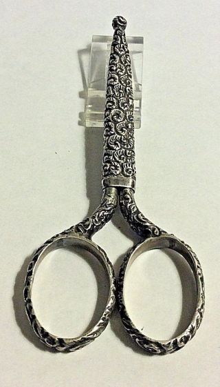 Antique Scrolls Sheath Sterling Silver Embroidery Sewing Scissors 385