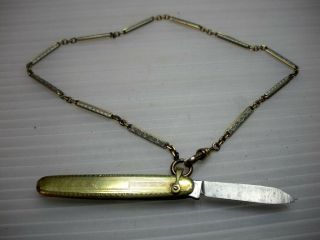 Vintage Pocket Watch Knife With Chain The Chain Is 13 " Knife Is 2 3/4 "