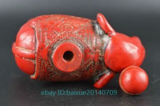 China decorative carved elephant shaped coral snuff bottle b01 5