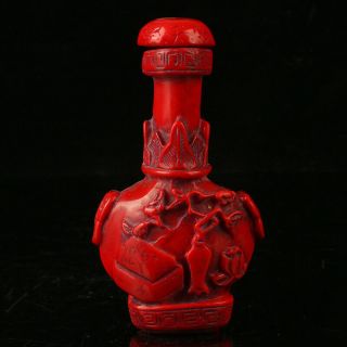 China Exquisite Red Coral Hand Carved Fox Snuff Bottle R2022