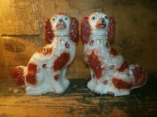 Pair Vintage Antique Staffordshire Dogs Porcelain Ceramic Statue Figurines