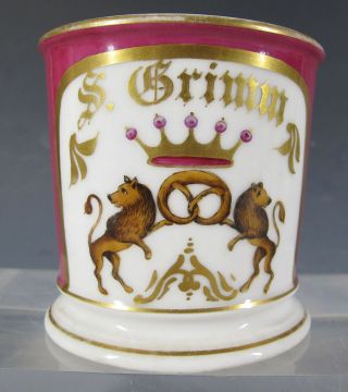 Antique 1880 - 1899 Occupational Shaving Mug Fl Grimm Pretzel Maker Nr Yqz