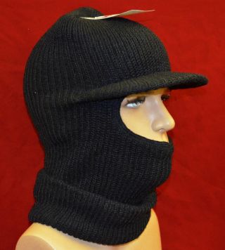 Us.  Military Surplus Item - Two In One Visor Balaclava - Black / One Size