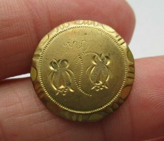 Pristine Early Antique Golden Gilt Metal Button Chased Flowers Waterbury (w)
