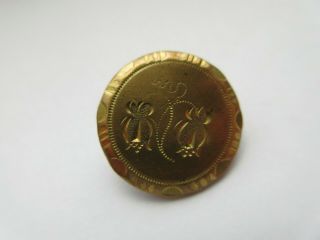 Pristine Early Antique Golden Gilt Metal BUTTON Chased Flowers Waterbury (W) 2