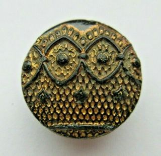 Stunning Antique Vtg Victorian Black Glass Button Gold Luster Design 3/4 " (w)