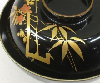 H209 Japanese lacquer ware 5 covered bowls with MAKIE of bamboo,  plum,  sparrow 5