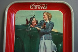 1942 Antique ART DECO Lady COCA COLA Old CONVERTABLE CAR Tin ADVERTISING TRAY 2