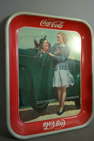 1942 Antique ART DECO Lady COCA COLA Old CONVERTABLE CAR Tin ADVERTISING TRAY 5