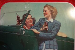 1942 Antique ART DECO Lady COCA COLA Old CONVERTABLE CAR Tin ADVERTISING TRAY 6