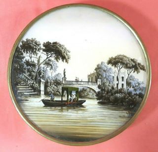 Antique French Boat Scene Hand - Painted Candy Box