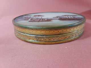 Antique French Boat Scene Hand - Painted Candy Box 2