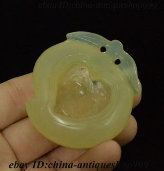 exquisite Chinese Natural Jade Stone Hand Carved Fruits Grinding Bucket Statue 3