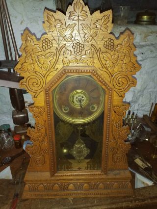 Antique Gilbert Concord 3 Kitchen Clock 8 Day Time & Strike W/ Alarm