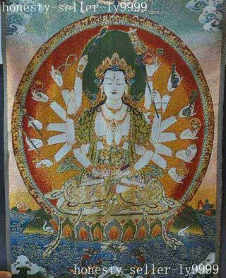 24 " Tibet Silk Embroidery Art Tangka 1000hand Avalokitesvara Kwan - Yin Thangka