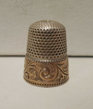 Vintage - Antique - Swirl Design - Sterling Silver & Gold - Thimble - Size 8