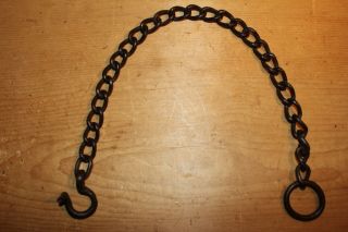 Antique Wrought Iron Hook On Length Of Old Chain Iron Ring 23 Inches Decorative