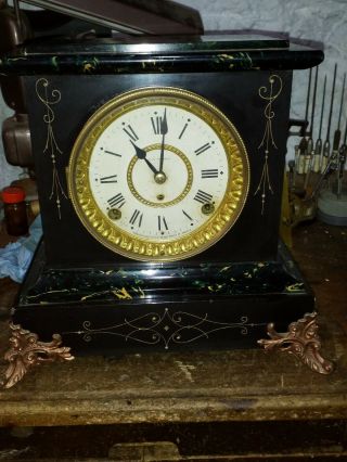 Antique Seth Thomas Adamantine 8 Day Mantle Clock Clock Complete