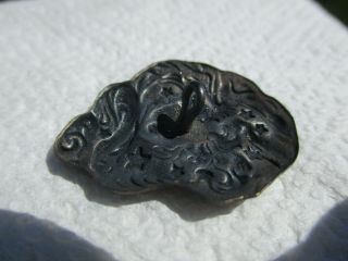 Old French White Art Nouveau Lady w/Stars Vintage Antique Metal Picture Button 4