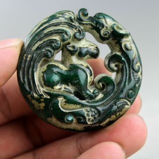 2  China Old Green Jade Chinese Hand - Carved Dragon Beast Jade Pendant 2069