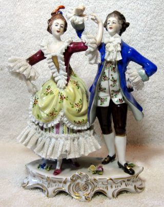A Realy Antique Volkstedt Porcelain Dresden Lace Group Figurine