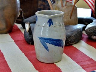 Antique 19th c Cobalt Decorated Stoneware Pitcher 5