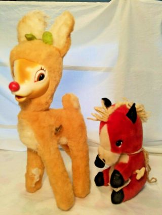 Gund Rudolph Musical & Knickerbocker Dancing Pony Plush Windup Toys Vintage 1960