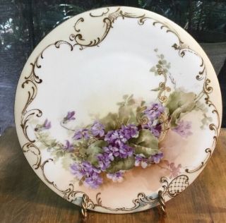 Antique Limoges Lilacs Handpainted Gold Trimmed Display Plate By T&v