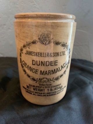 Antique Dundee Marmalade Crock Jar Salt Glaze Crackle Cream Black English Potter