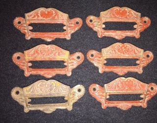 Set Of 6 Red Painted Antique Cast Iron Drawer Pulls