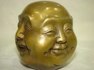 Lucky Tibetan Brass Four Face Seal Buddha Head Statue H45