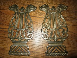 Griffins Pair 1800s Ornate Cast Iron Plaques Victorian Griffons Foot Pedal Grate