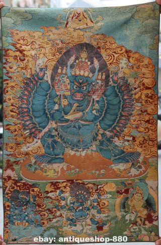 36 " Tibet Tibetan Cloth Silk Yama Dharmaraja Buddha Tangka Thangka Painting Mural