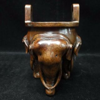 Old Chinese Bronze Incense Burner Elephant Heads Censer " Xuande " Marks