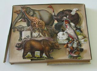 Antique Mcloughlin Bros Little Ones Zoo Litho Animals Wood Stands
